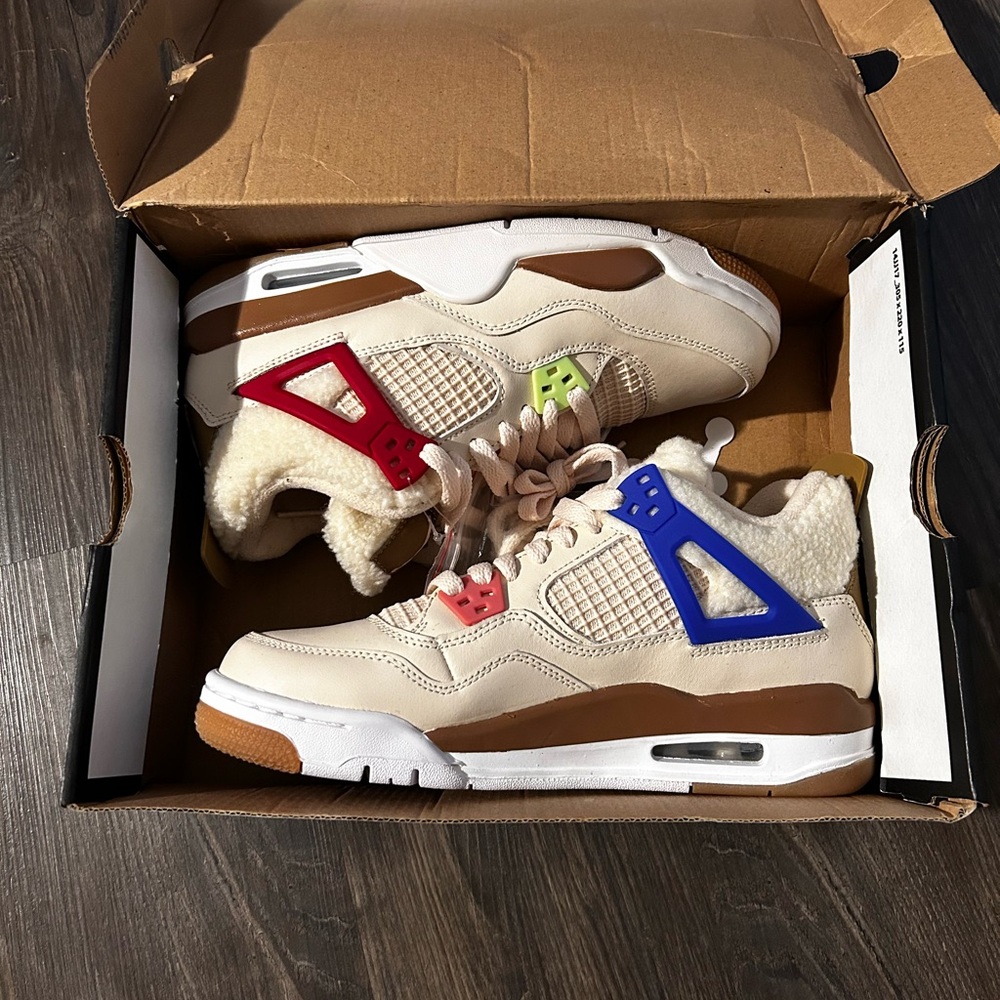 Jordan Women's Sneakers in Cream, Red, Blue, and Brown